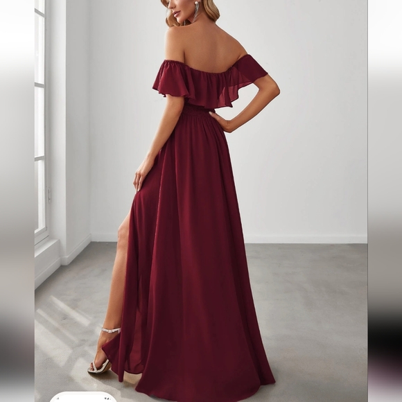 Ever Pretty flowy wine red gown front split size 10 - Picture 13 of 14